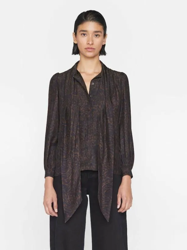 Frame Femme Tie Neck Blouse In Espresso Multi Espresso Multi Women Tops and Blouses Frame Femme Tie Neck Blouse In Espresso Multi Espresso Multi Women Tops and Blouses