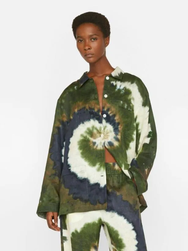 Frame Oversized Tie Dye Shirt In Fatigue Multi Fatigue Multi Women Tops and Blouses