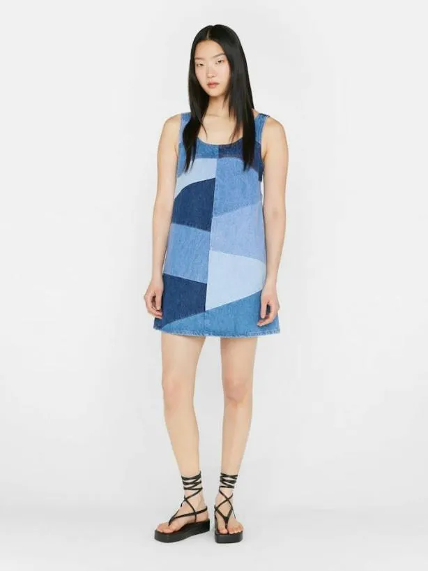 Frame Patchwork Micro Flare Denim Dress In Blue Compilation Blue Compilation Women Dresses and Jumpsuits