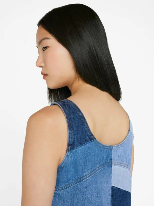 Frame Patchwork Micro Flare Denim Dress In Blue Compilation Blue Compilation Women Dresses and Jumpsuits Frame Patchwork Micro Flare Denim Dress In Blue Compilation Blue Compilation Women Dresses and Jumpsuits