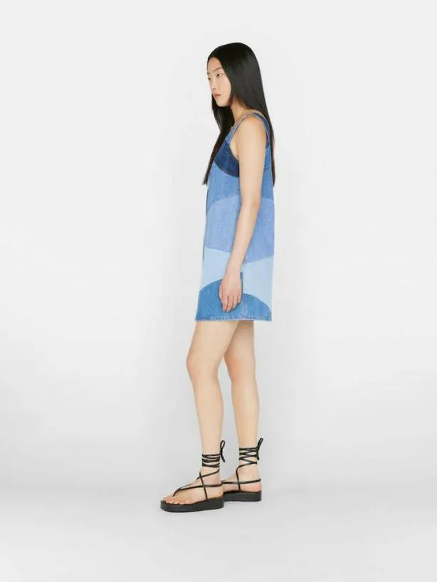 Frame Patchwork Micro Flare Denim Dress In Blue Compilation Blue Compilation Women Dresses and Jumpsuits Frame Patchwork Micro Flare Denim Dress In Blue Compilation Blue Compilation Women Dresses and Jumpsuits