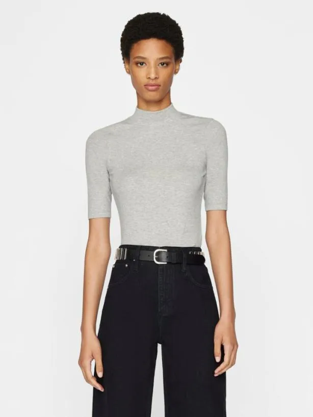 Frame Refined Rib Mock Neck In Gris Heather Gris Heather Women Tanks and Tees