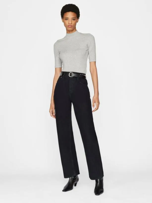 Frame Refined Rib Mock Neck In Gris Heather Gris Heather Women Tanks and Tees Frame Refined Rib Mock Neck In Gris Heather Gris Heather Women Tanks and Tees