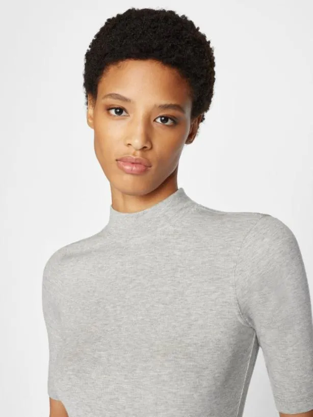 Frame Refined Rib Mock Neck In Gris Heather Gris Heather Women Tanks and Tees Frame Refined Rib Mock Neck In Gris Heather Gris Heather Women Tanks and Tees