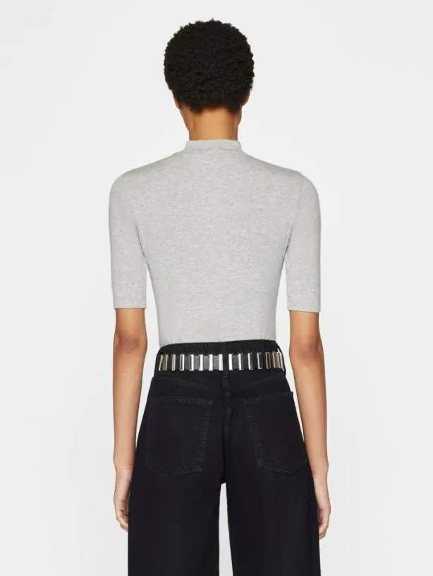 Frame Refined Rib Mock Neck In Gris Heather Gris Heather Women Tanks and Tees Frame Refined Rib Mock Neck In Gris Heather Gris Heather Women Tanks and Tees