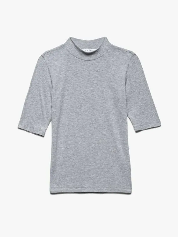 Frame Refined Rib Mock Neck In Gris Heather Gris Heather Women Tanks and Tees Frame Refined Rib Mock Neck In Gris Heather Gris Heather Women Tanks and Tees