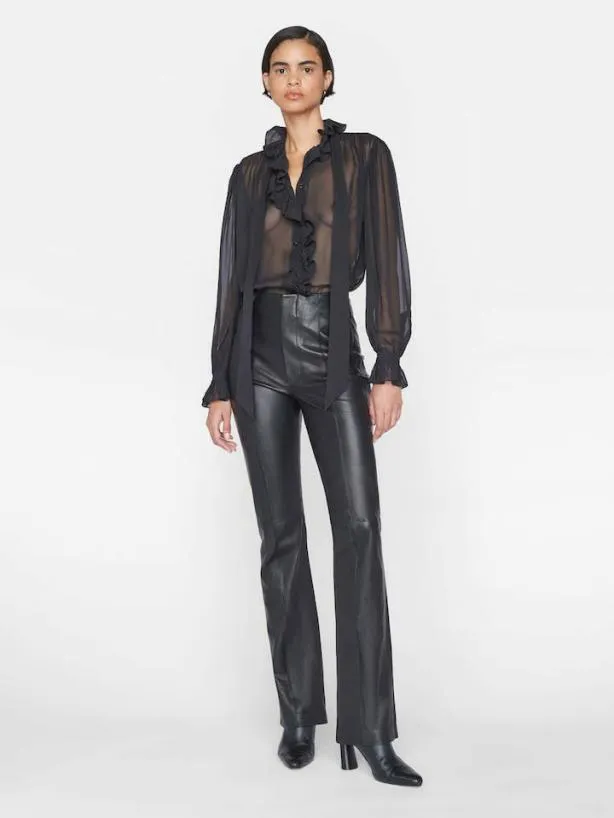 Frame Ruffle Front Button Up Shirt In Noir Noir Women Tops and Blouses