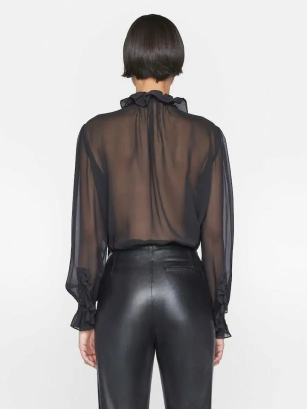 Frame Ruffle Front Button Up Shirt In Noir Noir Women Tops and Blouses Frame Ruffle Front Button Up Shirt In Noir Noir Women Tops and Blouses