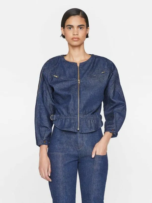 Frame Slouchy Zip Up Jacket In Rinse Rinse Women Jackets and Coats