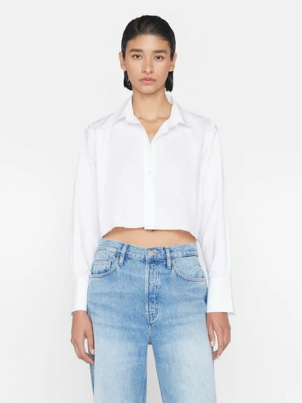 Frame The Cropped Oversized Shirt In Blanc Blanc Women Tops and Blouses