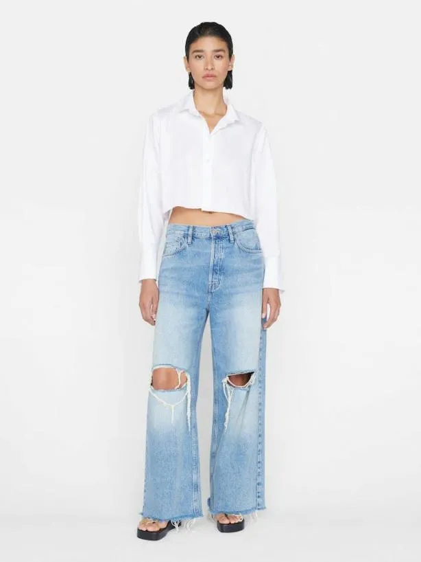 Frame The Cropped Oversized Shirt In Blanc Blanc Women Tops and Blouses Frame The Cropped Oversized Shirt In Blanc Blanc Women Tops and Blouses