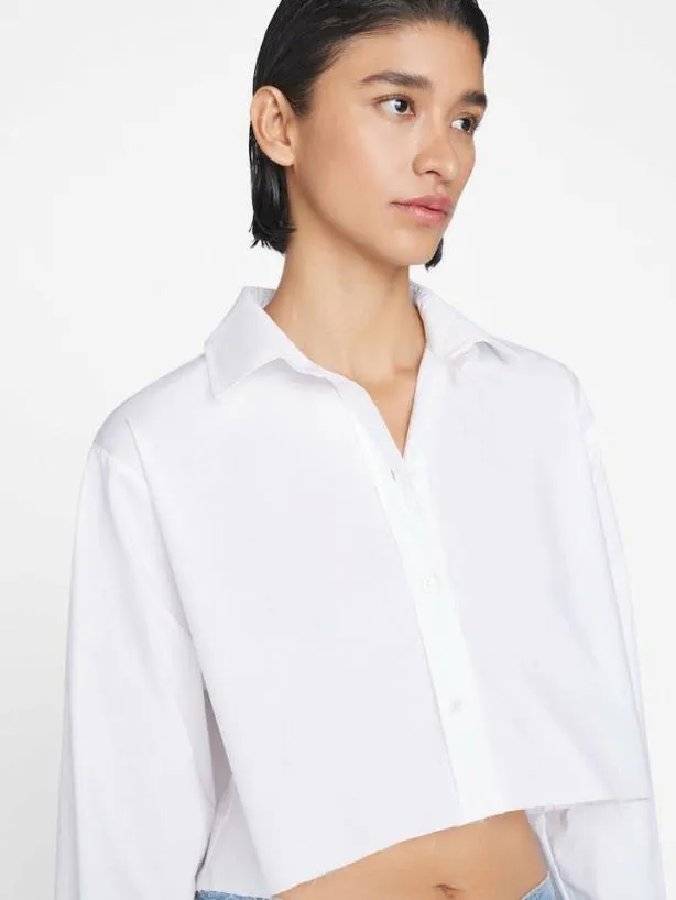Frame The Cropped Oversized Shirt In Blanc Blanc Women Tops and Blouses Frame The Cropped Oversized Shirt In Blanc Blanc Women Tops and Blouses