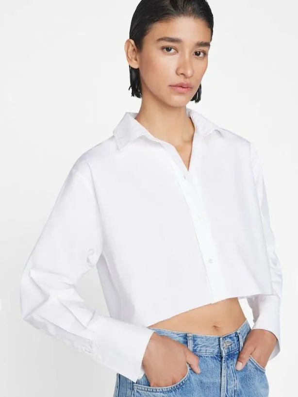 Frame The Cropped Oversized Shirt In Blanc Blanc Women Tops and Blouses Frame The Cropped Oversized Shirt In Blanc Blanc Women Tops and Blouses