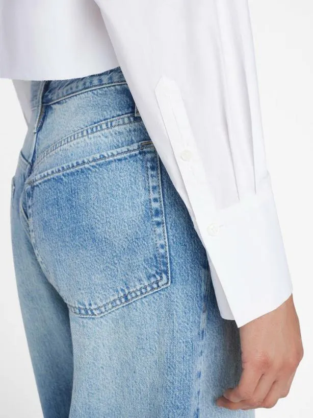 Frame The Cropped Oversized Shirt In Blanc Blanc Women Tops and Blouses Frame The Cropped Oversized Shirt In Blanc Blanc Women Tops and Blouses