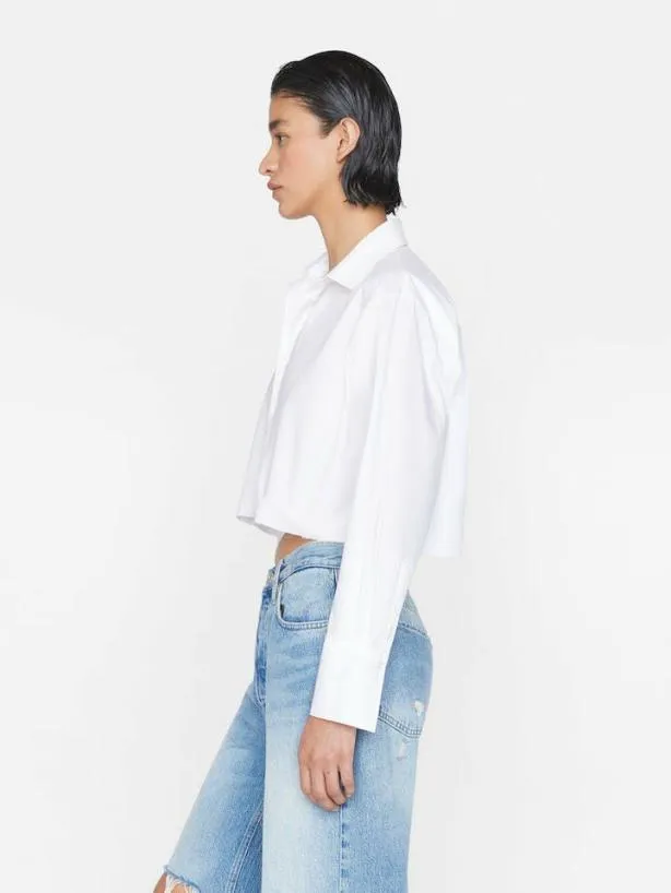 Frame The Cropped Oversized Shirt In Blanc Blanc Women Tops and Blouses Frame The Cropped Oversized Shirt In Blanc Blanc Women Tops and Blouses