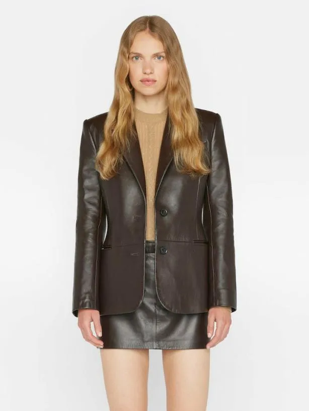 Frame The Femme Leather Blazer In Espresso Espresso Women Jackets and Coats Frame The Femme Leather Blazer In Espresso Espresso Women Jackets and Coats