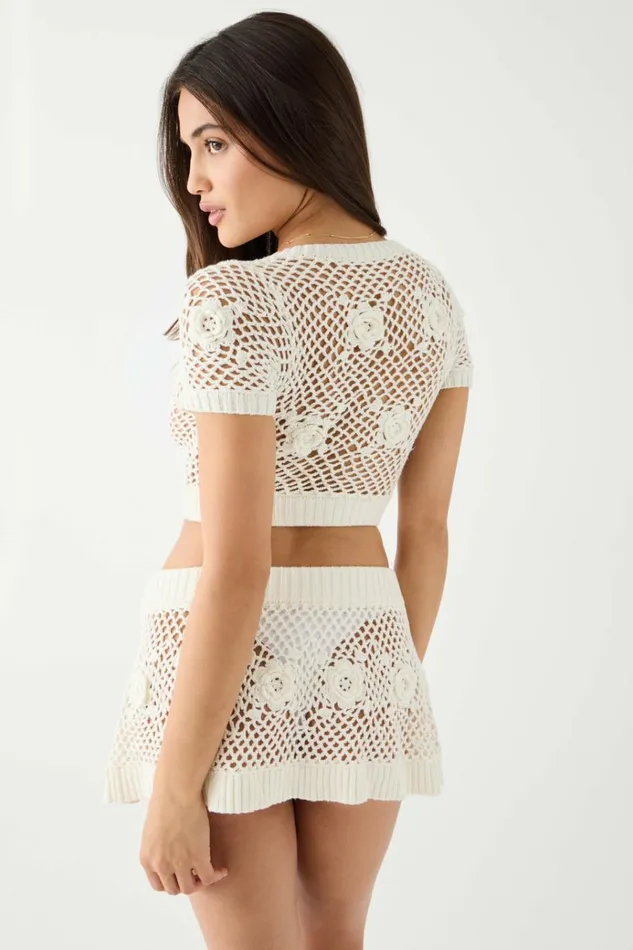 Frankies Bikinis Adaline Crochet Mini Skirt White Women Bottoms
