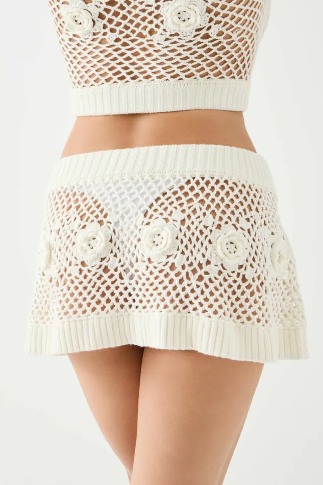 Frankies Bikinis Adaline Crochet Mini Skirt White Women Bottoms