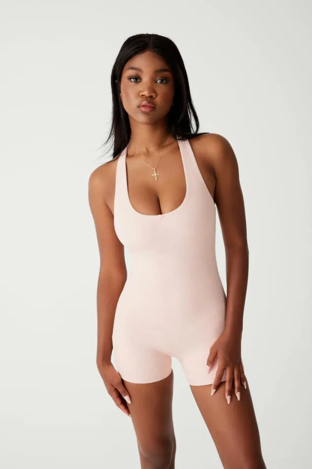 Frankies Bikinis Aurora Halter Bodysuit Pink Petals Women Active