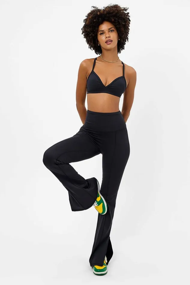 Frankies Bikinis Billie Racerback Sports Bra Black Women Active