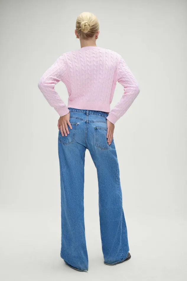Frankies Bikinis Dudley Cable Knit Cardigan Cozy Pink Women Tops