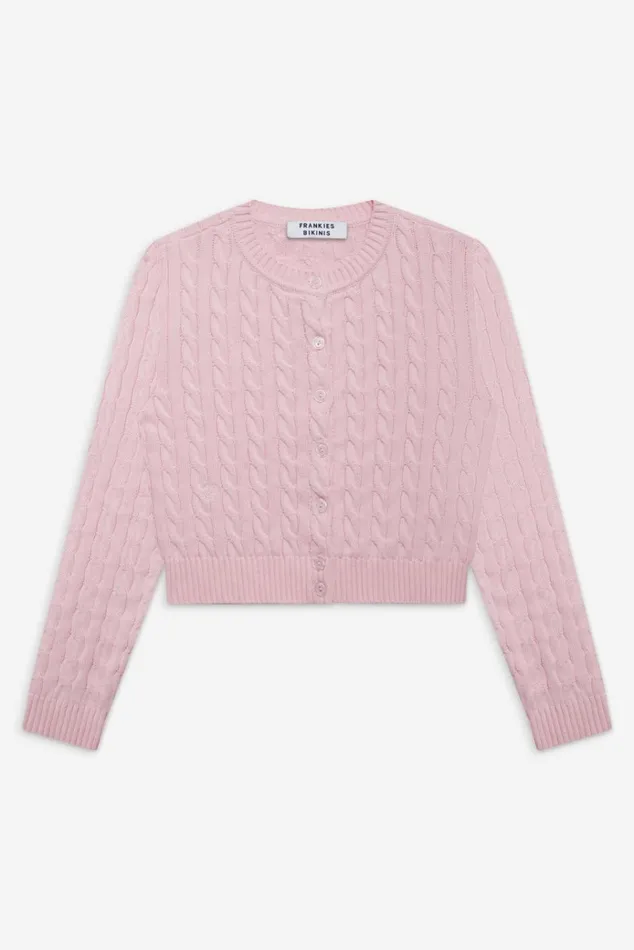 Frankies Bikinis Dudley Cable Knit Cardigan Cozy Pink Women Tops