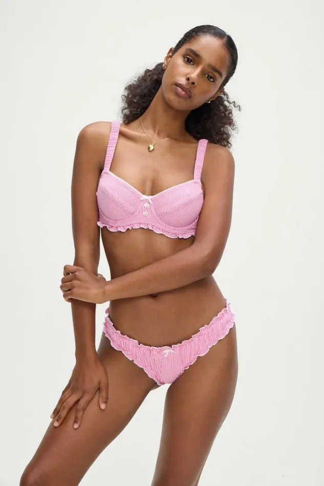 Frankies Bikinis Jane Underwire Bikini Top Pink Stripe Women Bikinis