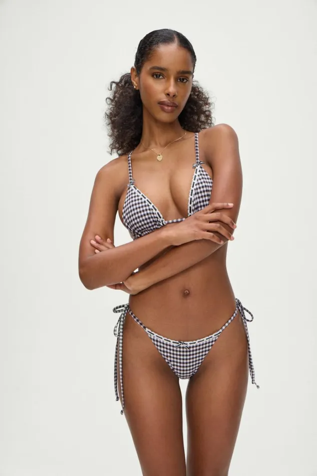 Frankies Bikinis Lumia Gingham Triangle Bikini Top Blackberry Gingham Women Bikinis