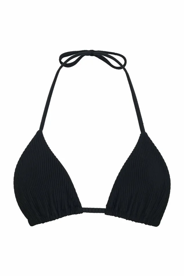 Frankies Bikinis Nick Ribbed Triangle Top Black Women Forever Collection