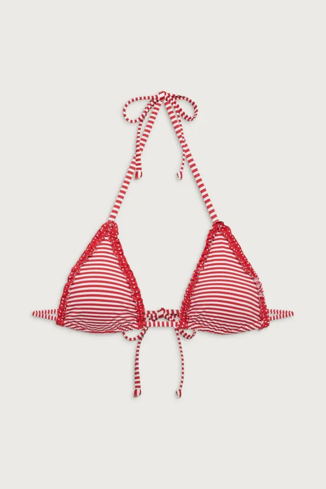 Frankies Bikinis Nick Triangle Halter Bikini Top Scarlet Stripe Women Bikinis