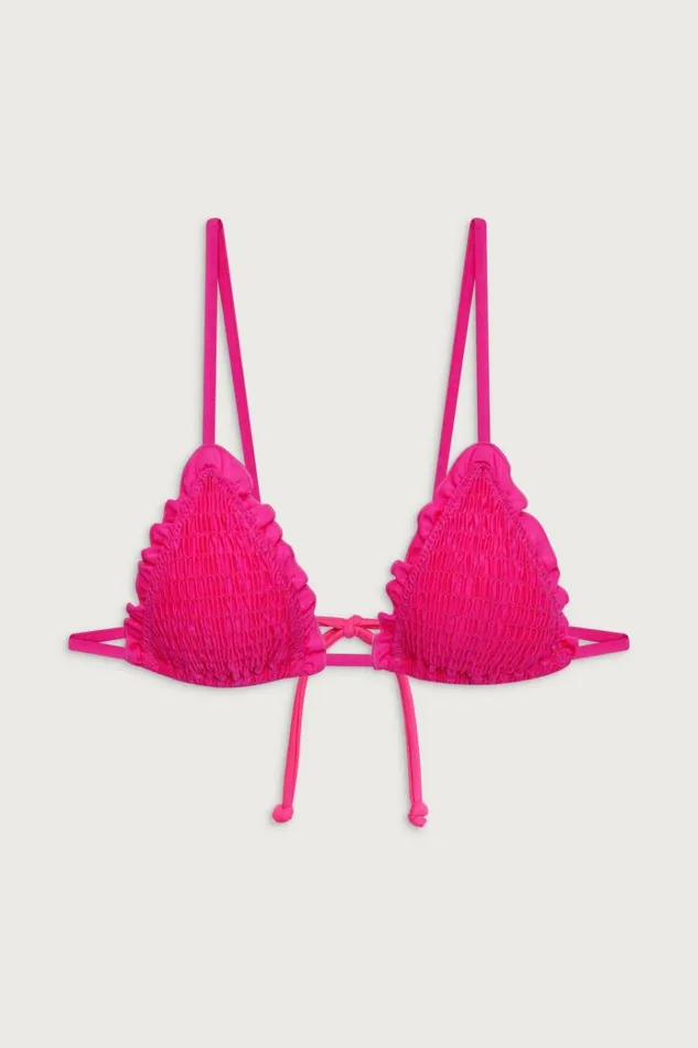 Frankies Bikinis Penny Triangle Shine Bikini Top Candy Pink Women Bikinis