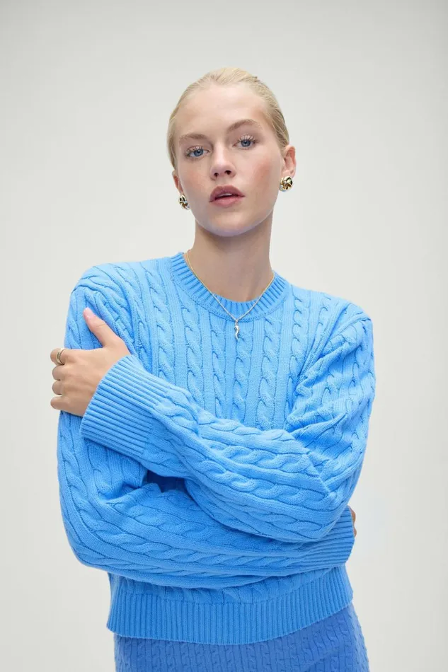 Frankies Bikinis Varsity Cable Knit Sweater Blue Moon Women Cloud Knits