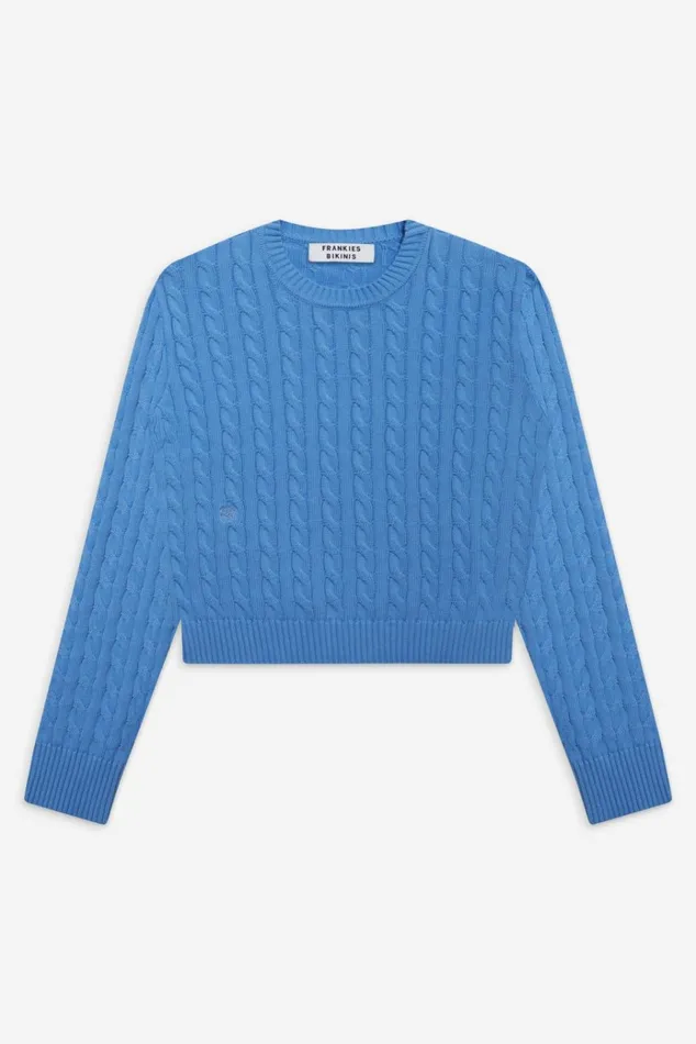 Frankies Bikinis Varsity Cable Knit Sweater Blue Moon Women Cloud Knits