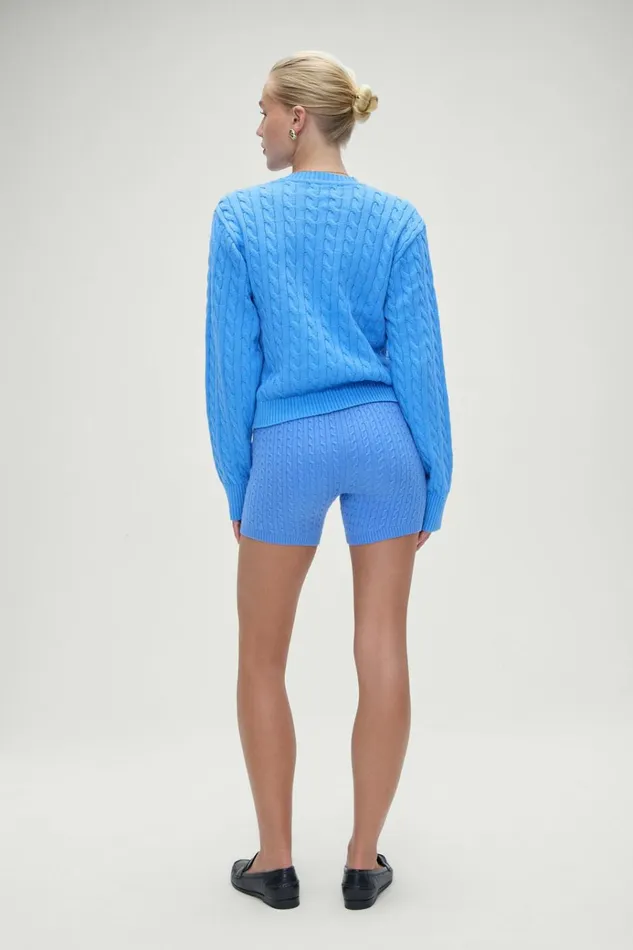 Frankies Bikinis Varsity Cable Knit Sweater Blue Moon Women Cloud Knits