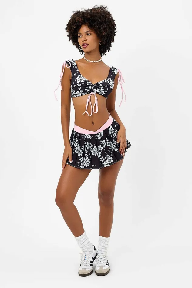 Frankies Bikinis Windy Floral Tennis Skirt Plush Plumeria Women Active