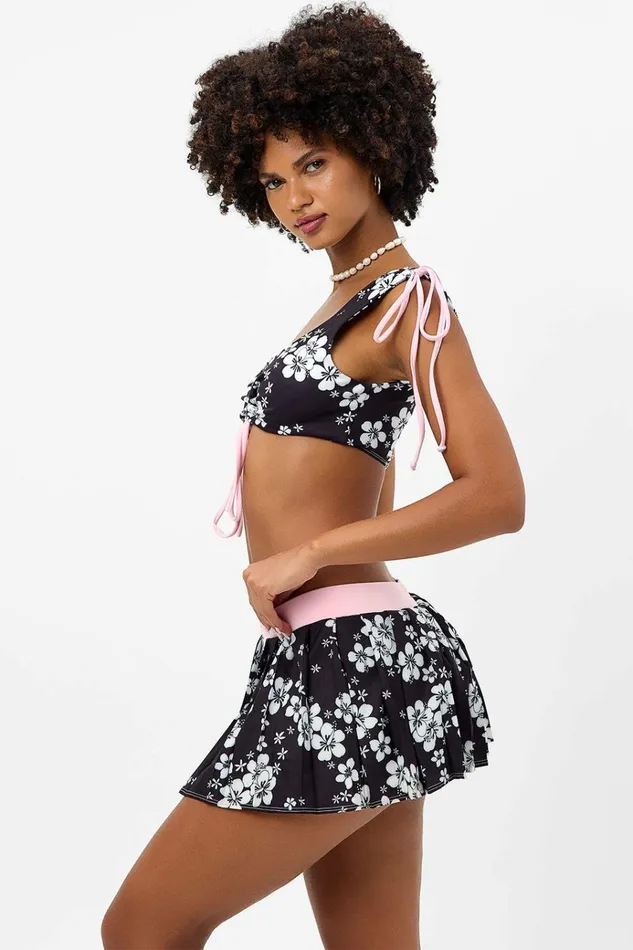 Frankies Bikinis Windy Floral Tennis Skirt Plush Plumeria Women Active