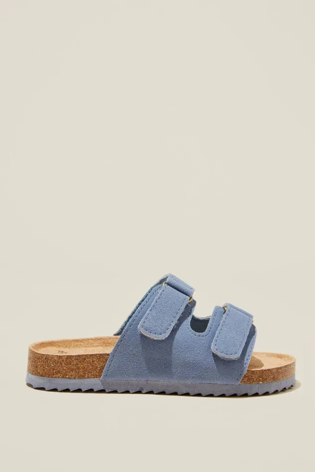 GirlsBoys Flats and Sandals Cotton On Frankie Double Strap Slide Steel