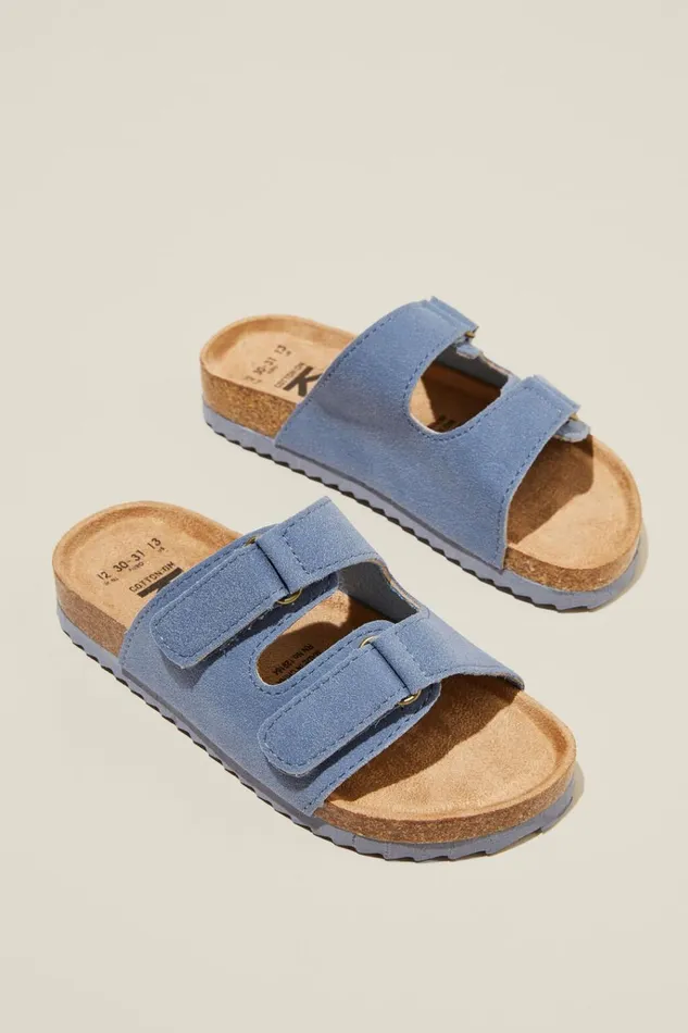 GirlsBoys Flats and Sandals Cotton On Frankie Double Strap Slide Steel GirlsBoys Flats and Sandals Cotton On Frankie Double Strap Slide Steel