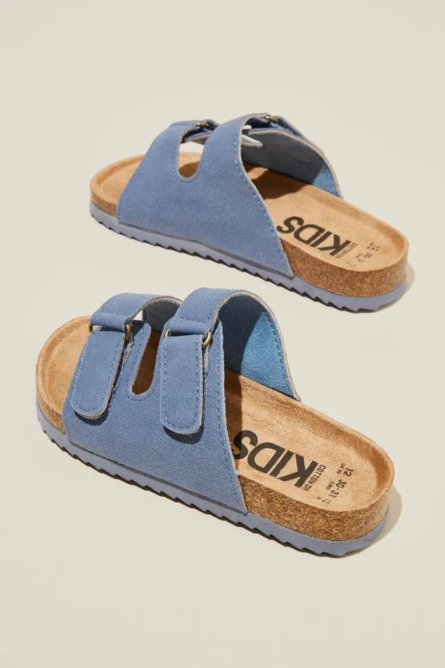 GirlsBoys Flats and Sandals Cotton On Frankie Double Strap Slide Steel GirlsBoys Flats and Sandals Cotton On Frankie Double Strap Slide Steel