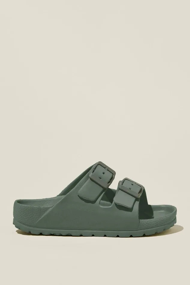 GirlsBoys Flats and Sandals Cotton On Twin Strap Slide Swag Green