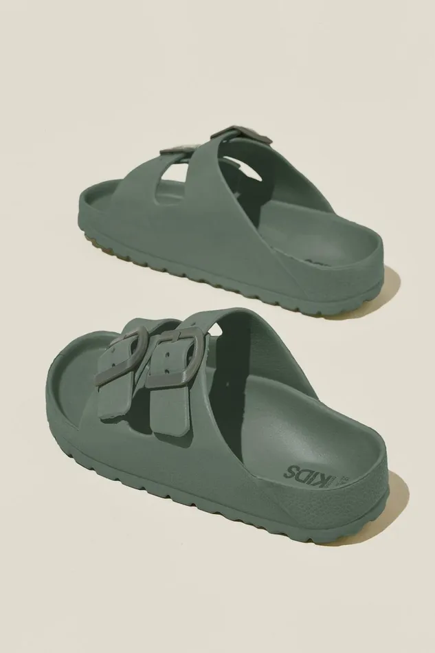 GirlsBoys Flats and Sandals Cotton On Twin Strap Slide Swag Green GirlsBoys Flats and Sandals Cotton On Twin Strap Slide Swag Green