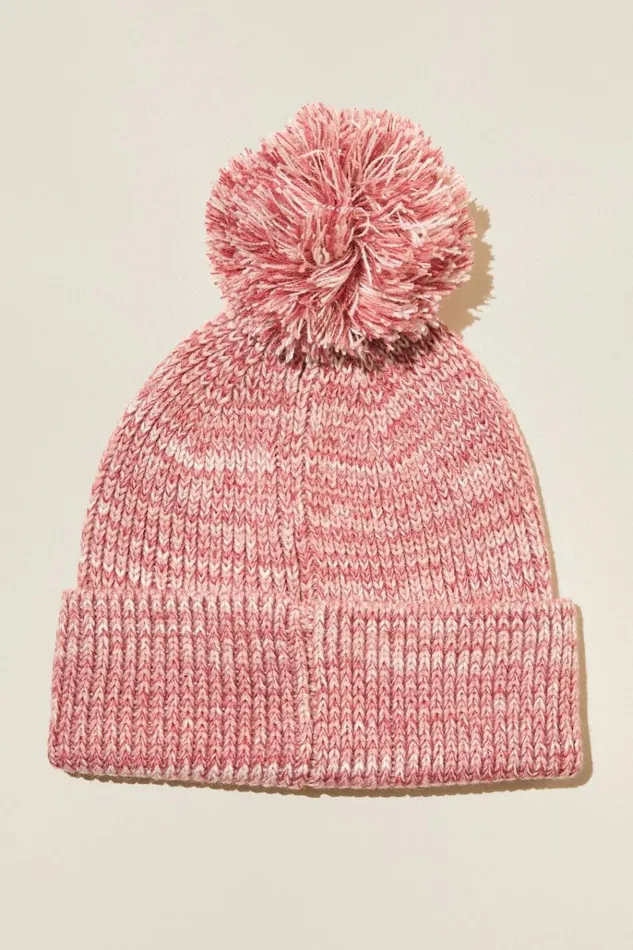 GirlsBoys Hats and Beanies Cotton On Winter Mixed Knit Beanie Crushed Berry Multi