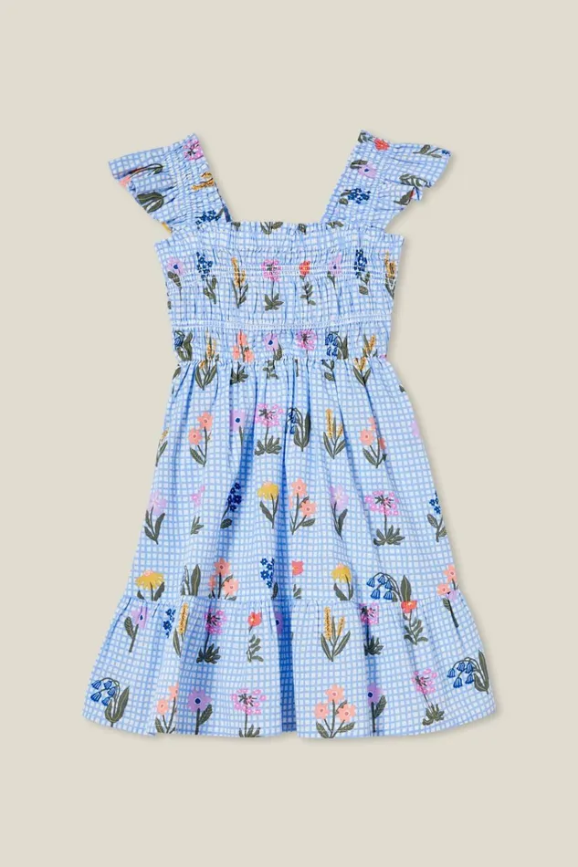 Girls Dresses Cotton On Jeanie Flutter Sleeve Dress Dusk Bluegrid Floral