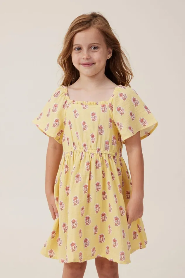 Girls Dresses Cotton On Paige Short Sleeve Dress Raffiaflora Flower Stamp