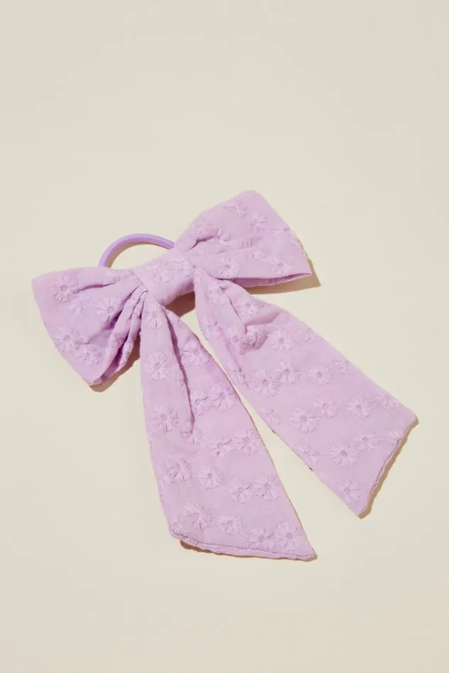 Girls Hair Accessories Cotton On Bailee Bow Hair Tie Lilac Dropbroderie