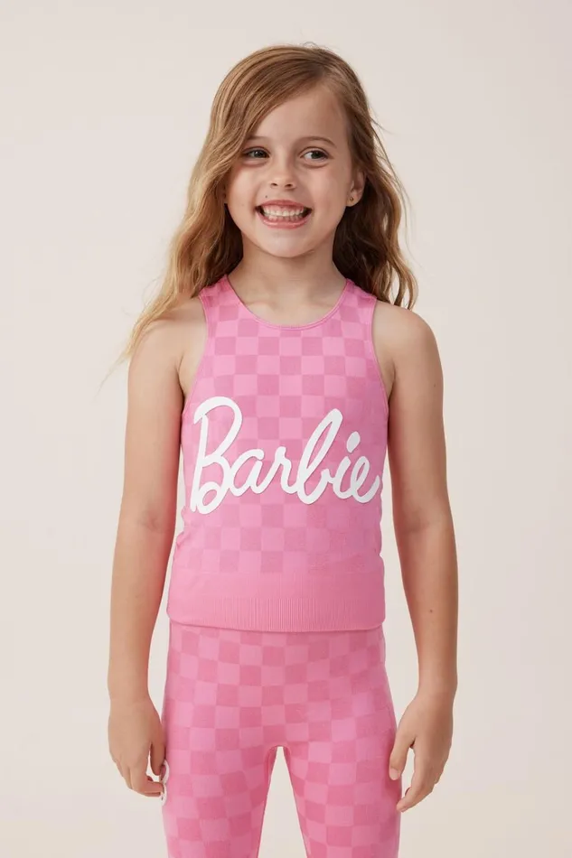 Girls Tops and TShirts Cotton On License Kali Seamfree Tank Lcn Mat Barbiepink Gerbera