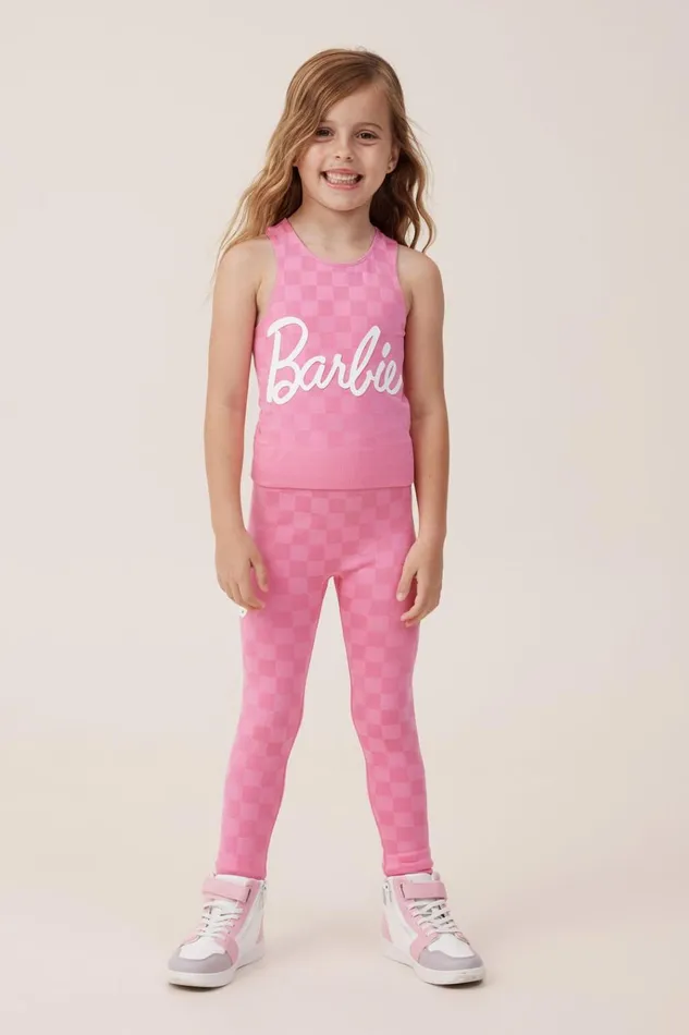 Girls Tops and TShirts Cotton On License Kali Seamfree Tank Lcn Mat Barbiepink Gerbera