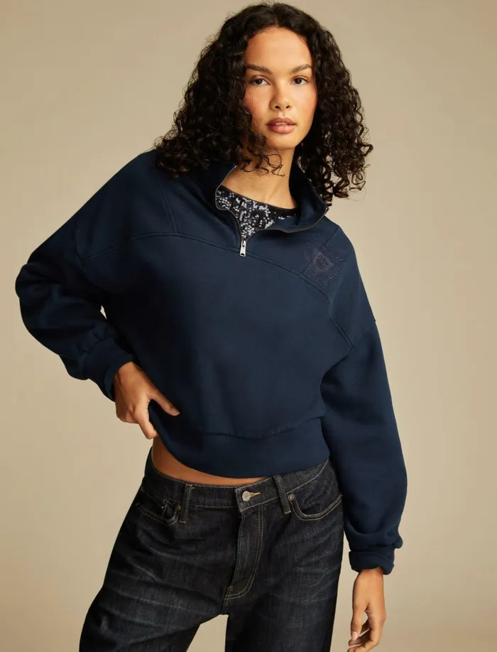 Half Zip Lucky Fleece Black Iris Women Lucky Brand Activewear