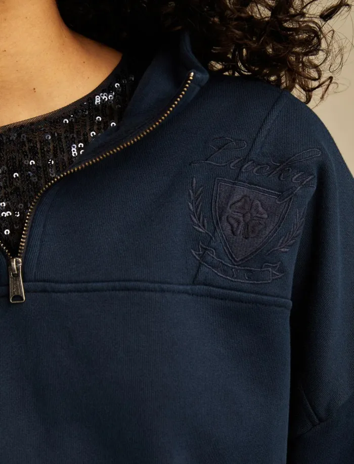 Half Zip Lucky Fleece Black Iris Women Lucky Brand Activewear