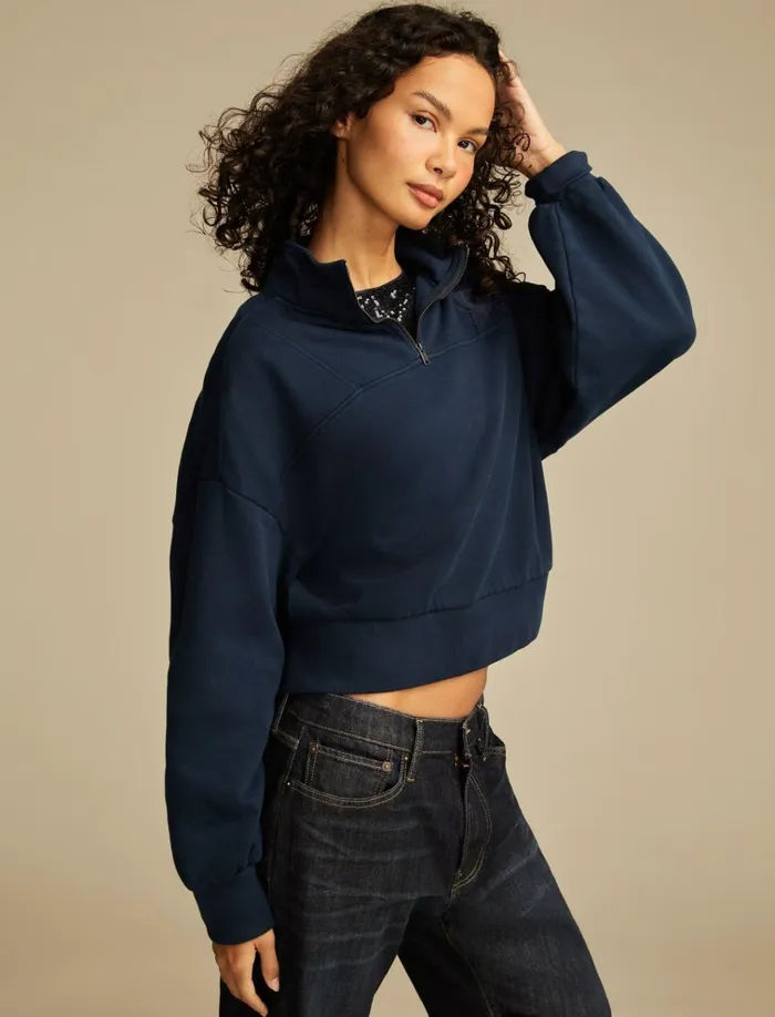 Half Zip Lucky Fleece Black Iris Women Lucky Brand Activewear